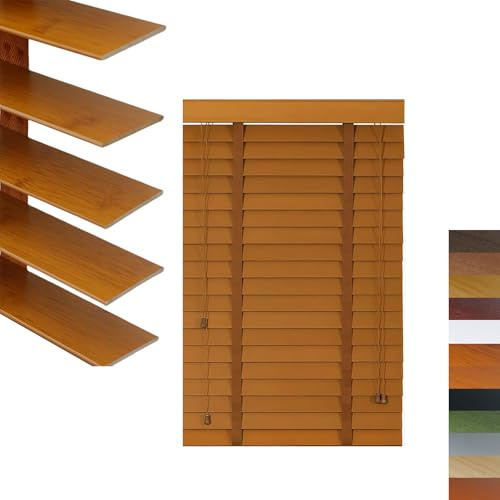 2 Slats Wood Blinds for Indoor Windows, Wooden Blackout Blinds & Shades,Custom Size Privacy Horizontal Blinds for Home Bedroom Bathroom Living Room Windows 32 40 48 60 64 70''