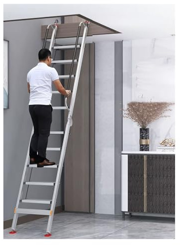 Non Slip Bunk Bed Ladder with il 10 Step 18cm Wide Tread Safety Escape Ladder for Window Well Basement & Attic Compact Climbing Solution (H 293cm)