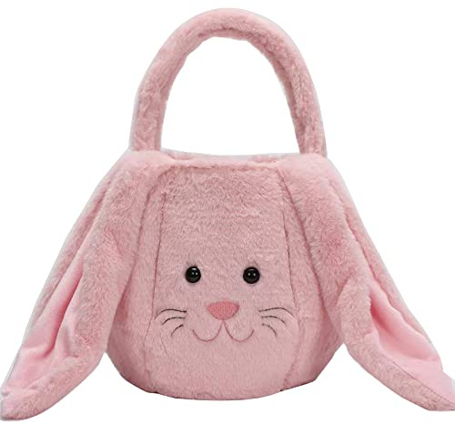 Cesta de huevos de Pascua, cubo de conejo de peluche, bolsas de compras para regalos de caramelos, cubo de transporte blanco, gris, cesta de huevos de café para recoger huevos frescos granja para