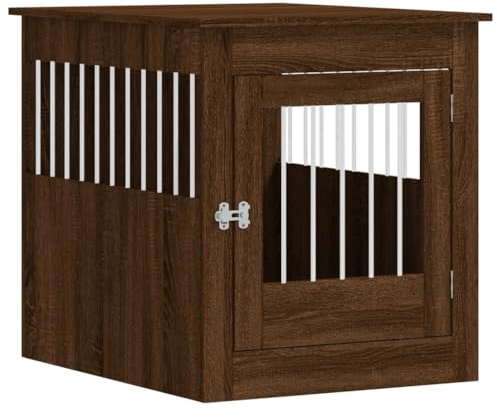 Hundekäfig Rechteckig mit Abschließbare Tür, Hundebox mit Stahldrahtfenster für Wohnzimmer Eingang, Braun Eichen-Optik 64,5x80x71 cm Holzwerkstoff