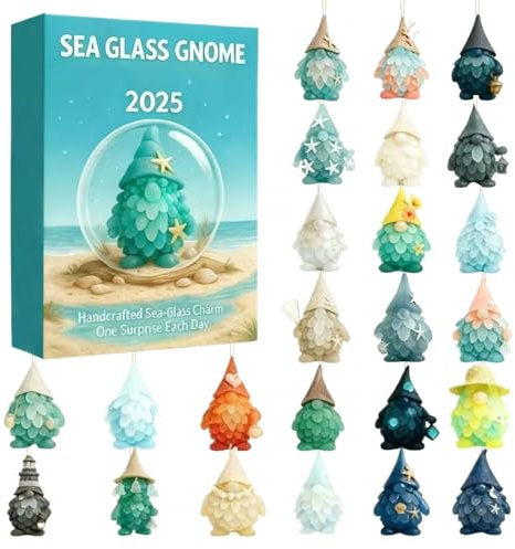 Calendario de Navidad 2025 de Adviento | Adorno acrílico 2D | Calendario de cuenta regresiva de gnomo de cristal marino de 24 días para juguete de Navidad para el desarrollo del aprendizaje, actividad