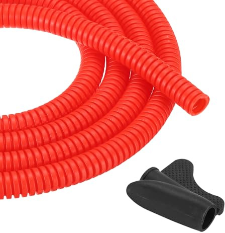 sourcing map 1/4 Inch 20ft Split Wire Loom Tubing, Flexible Cord Protectors with Installation Tool Cable Management Sleeve Conduits Cover for Office Home Electrical Automotive Wires, Red