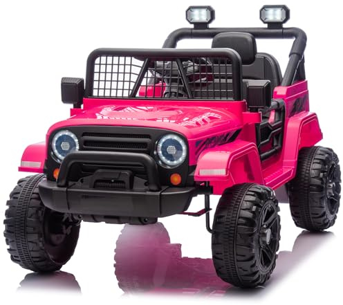 CoolGrows Ride on Car, Electric Cars for Kids, 12V Electric Ride-on Toy with Remote Control, LED Lights, Music, Radio, 2 Speed Modes Smooth Start for 3-6 Years Old, Max Weight 25KG - Pink