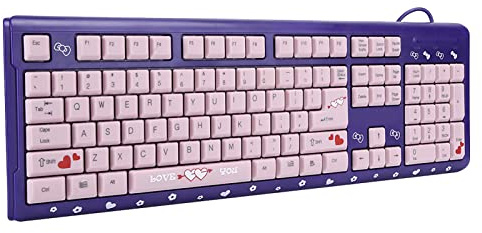 ZAICOLER Cool Quiet Wired Computer Keyboard, Pink Wired USB Keyboard with Silicone Pad, Ergonomic Computer for PC Laptop Desktop, Ideal for Home Gaming & Working (Purple Pink)