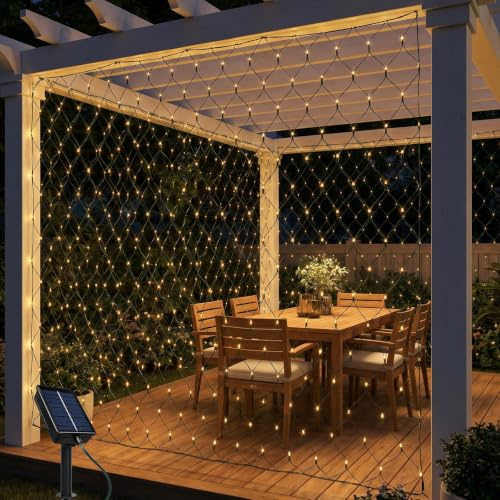 Liyade Solar-Lichternetz 2 x 2 m, 144LED, 8 Modi | Wasserdichtes Mesh-Lichternetz für Büsche, Garten, Fenster, Weihnachten und Hochzeit