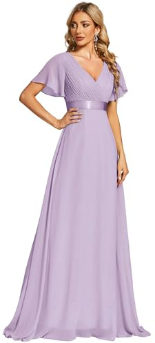 Ever-Pretty Robes de Demoiselle d'honneur Col en V Manches Courtes Mousseline Maxi Robe évasée ES09899