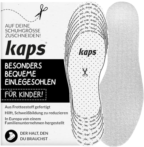 Kaps Frotte Kids Semelles Ultra Confortables pour Chaussures d'Enfants, Semelles Intérieures en Tissu Éponge Amortissant et Anti Transpiration, Taille Ajustable à Découper, Fabriquées en Europe