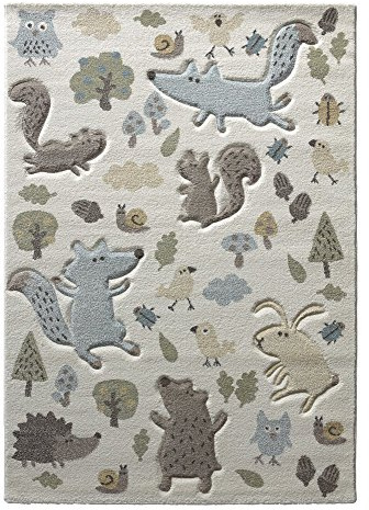 Wecon Home Sigikid I Moderner Kurzflor Kinderteppich, Kinderzimmer für Mädchen & Jungen I Forest I SK-21965-060 I Weiß Taupe Grau Grün Gelb I (200 x 290 cm)