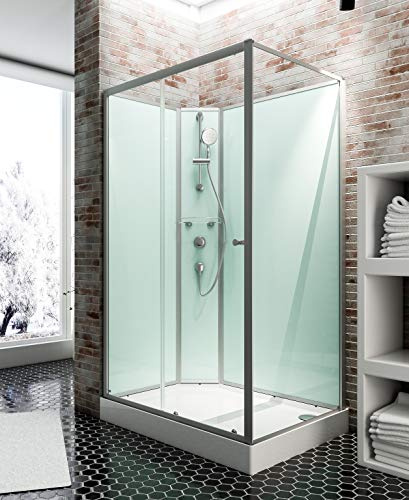 Schulte cabine de douche intégrale 140 x 90 x 204 cm (bac de douche inclus), alu-argenté, avec porte coulissante, ouverture vers la gauche, verre de sécurité porte 5 mm, cabine complète rectangulaire