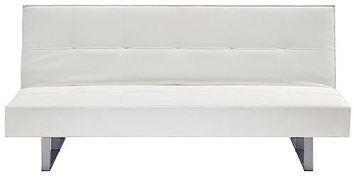 Beliani Sofá Cama tapizado en Piel sintética Blanca 3 plazas diseño Minimalista sin Brazos Convertible Derby