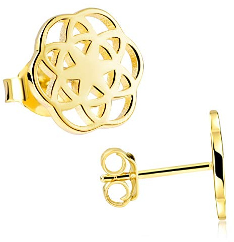 Flache Ohrstecker Silber 925 Damen - Ohrringe Blume des Lebens rund SO-384 | Mandala Silberohrringe 10x10mm aus 925 Sterling Silber rhodiniert oder vergoldet von MATERIA by Matthias Wagner