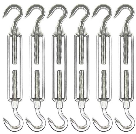 HEVERP 6Pcs M6 Stainless Steel Hook & Hook Turnbuckle, Shade Sail Hardware, Heavy Duty Wire Rope Tension, Antirust, C to C Turnbuckles