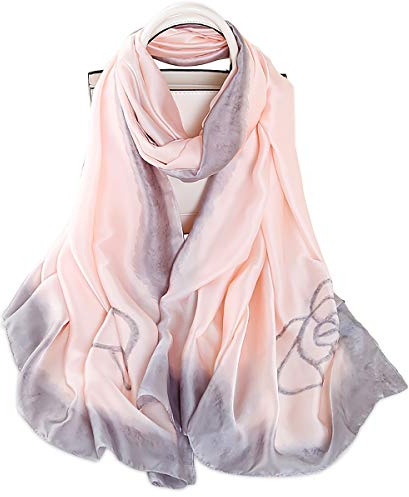 LumiSyne Seidenschal Damen Warm Weich Seidentuch Künstlerische Tusche- und Waschmalerei Eleganten Stil Blumenmuster Als Stola Halstücher Sonnenschut Kap Ganzjährig