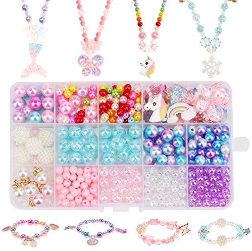 HIFOT bastelset kinder perlen schmuck basteln mädchen 400pcs+, DIY Einhorn Meerjungfrau Schmetterling Prinzessin halskette armband Schmuckherstellung set