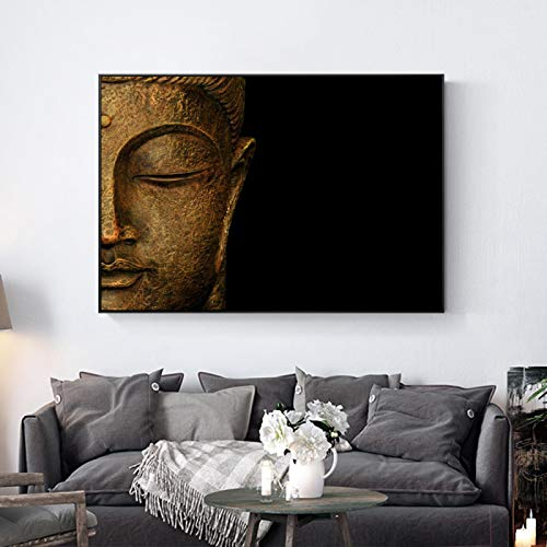 Klassische Buddha Leinwandbilder Buddhismus Wandkunst Leinwanddrucke Buddha Gesicht Wandbilder für Wohnzimmerdekoration 50x70cm (20 x28) Ungerahmt