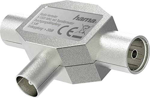Hama Conector de Antena Divisor para 2 enchufes de Antena (coaxial, Divisor, Carcasa Mate, 1000 MHz) Plata