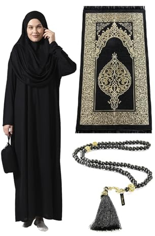ihvan online Muslimische Kleider für Frauen, Einteiliges Langärmliges Islamisches Gebetskleid mit Gebetsteppich und Perlen, Gebetskleidung für Frauen,Islamisches Geschenkset für Eid und Ramadan