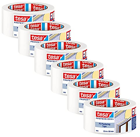 tesa PE-Putzband 4845 Abdeckband - 6er-Pack - Weiß - 33 m x 50 mm | Temperatur- und UV-beständiges Malerband mit PE-Träger und Acryl-Klebstoff - für Putz- und Malerarbeiten im Außenbereich