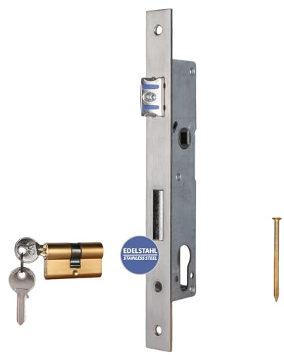 ATTAS Serrure à larder avec cylindre profilé pour portails rotatifs - Distance au canon : 20 mm - Pour porte de jardin - Serrure tubulaire - Convient pour les profilés de cadre