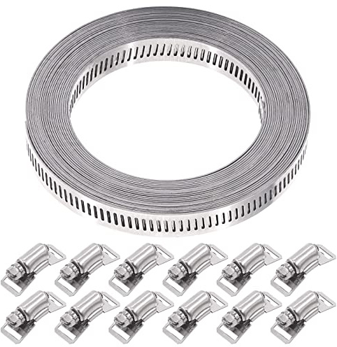 Swpeet Abrazadera de banda de acero inoxidable 304 ajustable grande de 20 pies Abrazadera de tubo Abrazadera de manguera de engranaje helicoidal con kit surtido de sujetadores, abrazadera de manguera