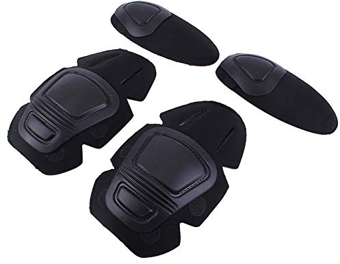Uugood Ginocchiere Sport Set di protezione tattica Ginocchiere Militare Accessori Tattici Protezioni Ginocchiere Gomitiere da Combattimento per Airsoft CS Caccia Paintball, Nero
