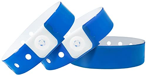 Wristall Plastic Party Blue Wristbands-100 Pack Colored Vinyl Wristbands for Events-Waterproof Lightweight Security Wrist Bands for Bar Club Festival Music Meeting