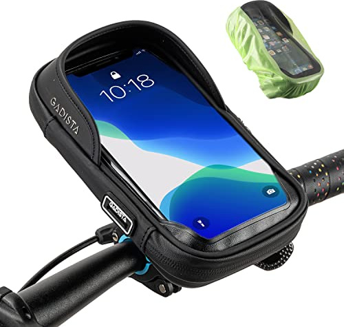 GADISTA Support Téléphone Vélo Étanche Sacoche Guidon Moto Trottinette | Housse de pluie transparente, fixation amovible, écran tactile et rangement, pour smartphones jusqu’à 6,7 pouces