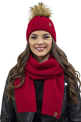 VIVISENCE Damen Bommelmütze Winter Wintermütze Bommel Herbst Warmem 7042