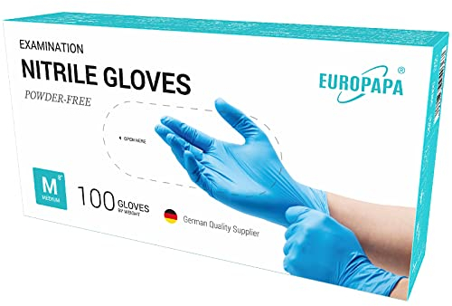 EUROPAPA® Lot de 100 gants jetables en nitrile sans poudre, sans latex, non stériles, sans latex, non stériles, sans latex, gloves disposibles (M, bleu)