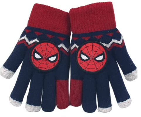 FEIFEI'S BOW Elsa Vollfingerhandschuhe für den Winter, gestrickt, warm, weich gefüttert, Fleece, Thermo-Handschuhe für Kinder, Jungen, Mädchen, spider