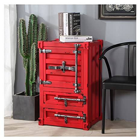 Aufbewahrungsschrank Metallschrank im Industriestil, mit Schublade, Nachttisch im Retro-Containerstil, rot