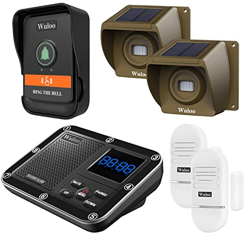 Wireless Alarm System for Home Security Expandable - 6-Piece Kit Include Doorbell, Door Alarm, and Solar Driveway Alarm - Chime/Sensitivity Adjustable NO Wi-Fi NO Monthly Fee With Rechargeable Battery