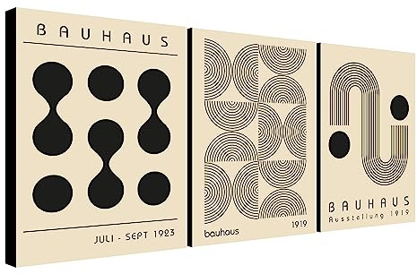 Bauhaus Wanddekor abstrakte Wandkunst Moderne Drucke Set mit 3 Drucken eingewickelte, gerahmte Leinwandbilder verschiedene Größen (A2 61 cm x 41 cm)