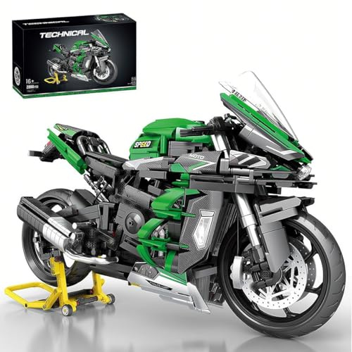 JOMIOD Technik Motorrad für Kawasaki H2 SX SE, 2088 Teile Technik Geländemotorrad Bausteine, Technik Supermotorrad MOC Motorbike Klemmbausteine Kompatibel mit Lgo