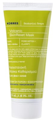 KORRES SANTORINI GRAPE Hautverfeinernde Maske mit Vulkansand, vegan, 70ml | porenverfeinernd, mit Aktivkohlekapseln & Salicylsäure BHA, hautverfeinernd, klärende Maske für strahlenden Teint, mattierend