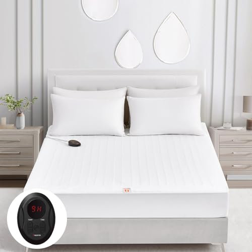 Bwarm Electric Heated Mattress Pad Full Size, 54 x 75, Bed Warmer, 9 Heat Settings, 1-12 Hours Auto Off, Deep Pocket, Fast Heating, Machine Washable, Soft and Cozy