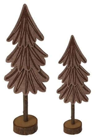 Rebecca Mobili Set mit 2 Kleinen Weihnachtsbäumen, Miniatur Dekorationsbäume, Filz und Holz, Braun, mit Standfuß, Weihnachtsdekoration - Abmessungen HxBxT: 38,5 x 13 x 6 cm - Art. RE6957