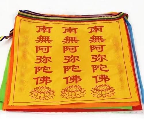 Outdoor-Flaggen, Gebetsfahnen, Tibet-Flagge, es gibt kein Amitabha-Gebetsbanner im Süden des Gebetsbanners, glücksverheißendes Gebetsbanner, bunte Windpferde-Flagge aus Seide, 7 m (35 x 30 cm), Packun