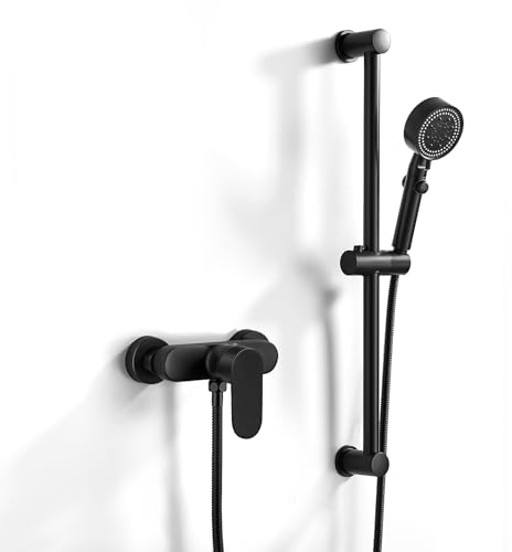 Namuoto Monamando de Ducha, Grifo de Ducha Monomando con Barra de Ducha Ajustable, ducha de Mano, Manguera de Ducha 150mm, Negro