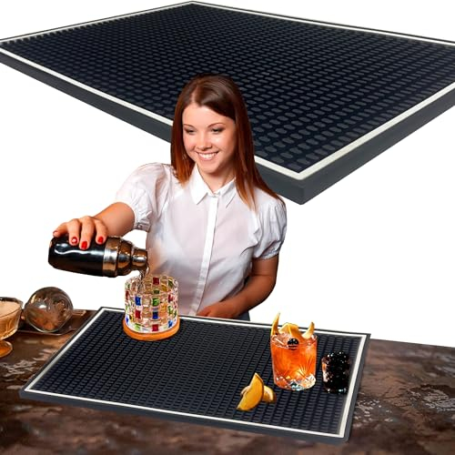LIBRNTY Tappetino da Bar in Microfibra, Scolapiatti Antiscivolo in PVC Nero, Resistente al Calore, Antiversamento per Caffè, Club, Cucina (Noir-WU01)