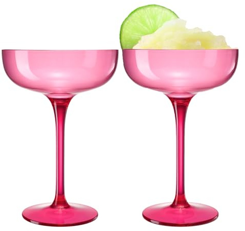 Khen Acrylic Shatterproof Martini, Margarita, Champagne & Cocktail Unbreakable Glasses | Set of 2 | 15oz Large Plastic Coupe Glasses, Tritan Drinkware, BPA-Free, Reusable, Pool (Pink)