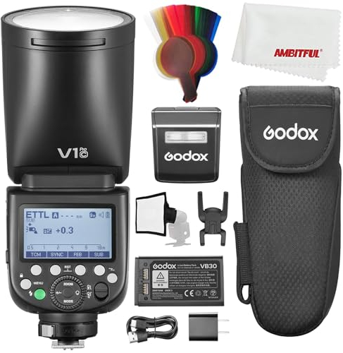 Godox V1PRO-C V1PRO C V1C PRO TTL Li-Ionen Rundkopf Kamera Blitz Kompatibel mit Canon, 76Ws HSS 1/8000s, eingebaute Lithium Batterie, LED Modellierungslampe, innovativer externer Blitz SU-1
