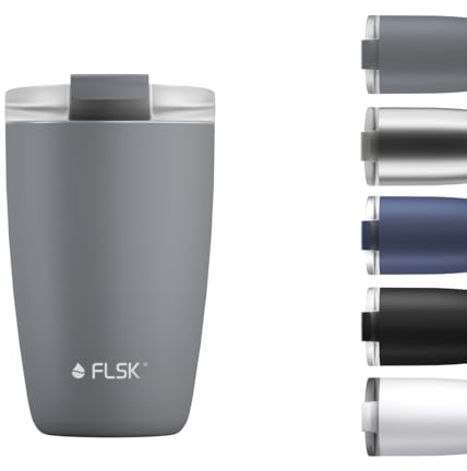 FLSK Kaffeebecher – Premium coffee to go-Becher aus Edelstahl – 100 % auslaufsicher, BPA-frei & doppelwandig – hält 3 h heiß (stone, 350 ml)