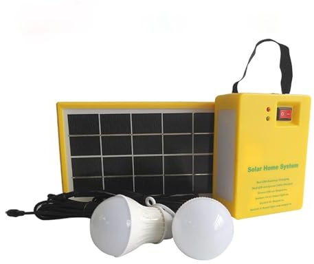 Solar Power Panel Generator Home System Kit with 3 LED Bulbs Solar Lamp Emergency Light 4 Heads USB Charging for Outdoor Garden Easy to Use for Beginners and Pros(3.5W-2Bulb)