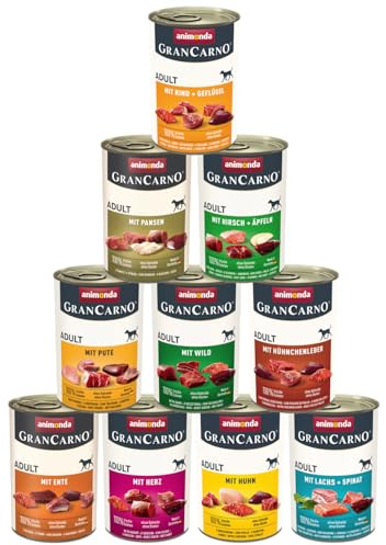Animonda GranCarno 10x 400g Mix | garantiert 10 Sorten enthalten | Getreidefreies Hundefutter, Nassfutter