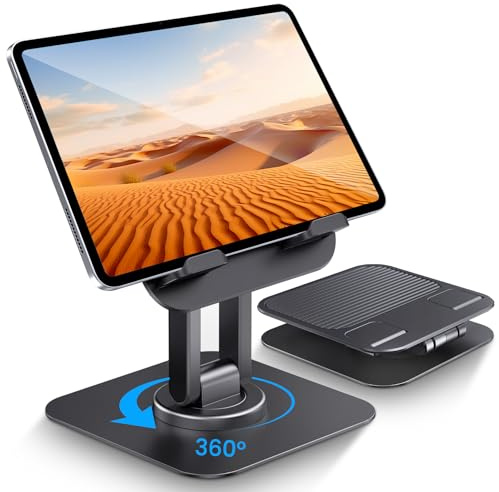 Lucrave iPad-stativ 360 roterande, justerbar bildskärm surfplattehållare för skrivbord, bärbar kontor, kompatibel med iPad Pro 10.5, 11, 13, Air Mini 2 3 4 5 6, Samsung Tab eller telefoner (4-13 tum)