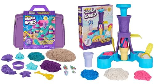Kinetic Sand Meerjungfrauen Koffer - mit 1 kg original kinetischem Sand aus Schweden in 3 Farben & Softeis Station - mit 396 g original magischem Sand in DREI Farben und umfangreichem Zubehör