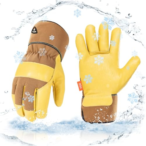 Vgo... 5℃/41°F Warm Winter Safety Cowskin Leather Work Gloves Men,Rigger Gloves,Builder Gloves,Construction gloves 1Pair