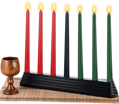 Kwanzaa Kinara-Set aus Holz, Kwanzaaa-Kerzenhalter, Weinkelch, Bambus-Tischmatte, Kwanzaa, Feier-Dekorationen, 10 Stück