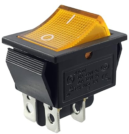 Wippenschalter, Geräteschalter, Kippschalter, 4-polig, 16A, 250VAC, 28x21mm, Wippe gelb LED-Beleuchtung